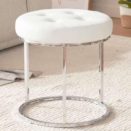 Tufted Upholstered Vanity Stool With Metal Base (Luxe Style)